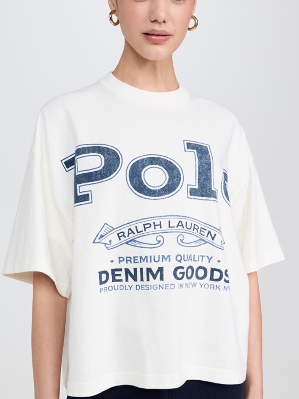 Polo Ralph Lauren Denim Goods Oversized Graphic Tee White Navy L